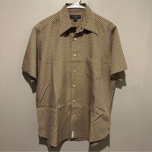 Ted Baker London Shirt Men's Size 3 Button Up Tan Blue Gingham Classic Designer